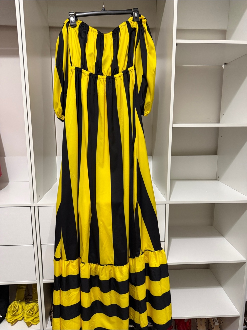 Bold Yellow & Black Striped Maxi Dress